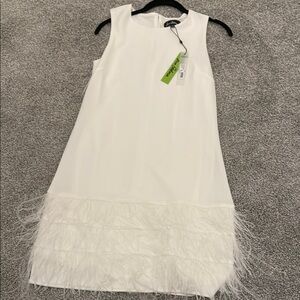 Elegant White Dress with Feather Detail